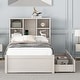 preview thumbnail 11 of 28, Modern Twin Size Platform Bed Frame With Built-in USB Port on Bookcase Headboard, Wooden Bed with 2 Drawers, Walnut White Washed