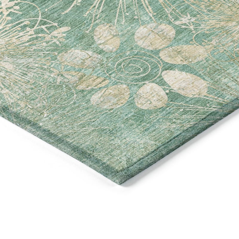 Machine Washable Indoor/ Outdoor Floral Geo Chantille Rug