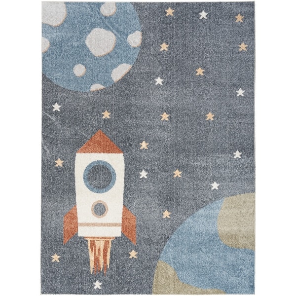 slide 2 of 24, Nourison Astra Machine Washable Graphic Area Rug 5'3" x 7' - Blue/Sky