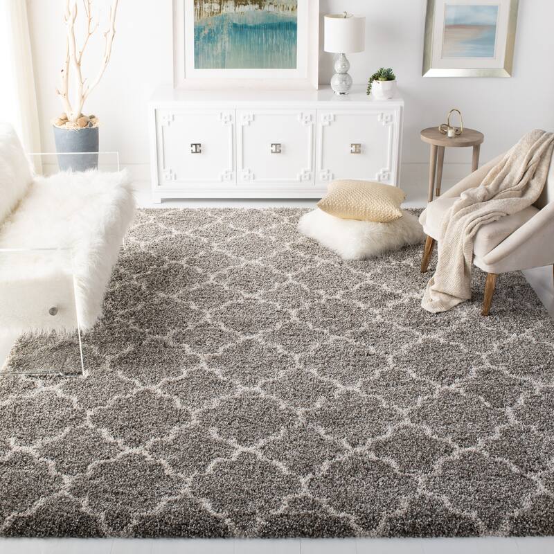 SAFAVIEH Hudson Shag Vitchka Glam Trellis 2-inch Area Rug - 10' x 14' - Grey/Ivory