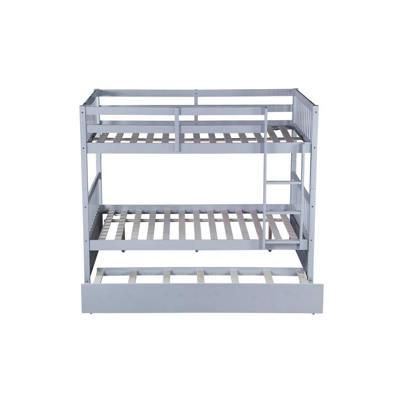 Full Over Full with Trundle, Convertible to 2 Full Platform Beds,Bunk Bed with Ladder and Safety Guardrails