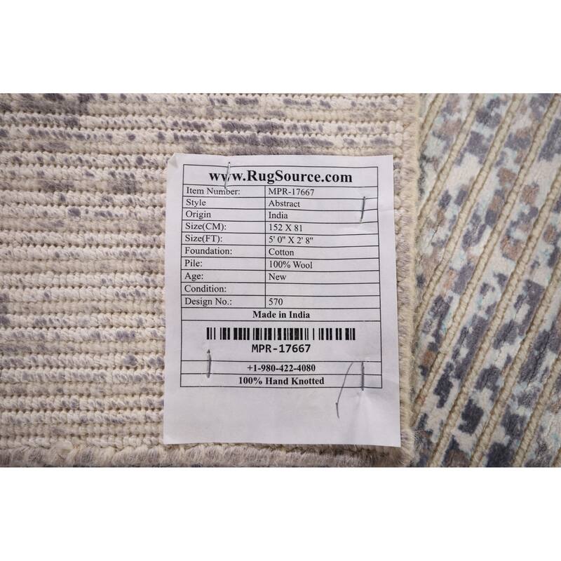 All-Over Striped Abstract Modern Accent Rug Hand-Knotted Wool Carpet - 2'8" x 5'0"