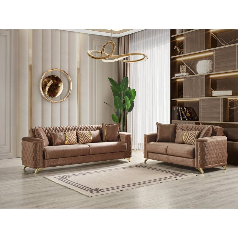 Luna Contemporary Style 2PC/3PC Livingroom Set Made with Wood & Velvet Fabric - Copper - 2 Piece