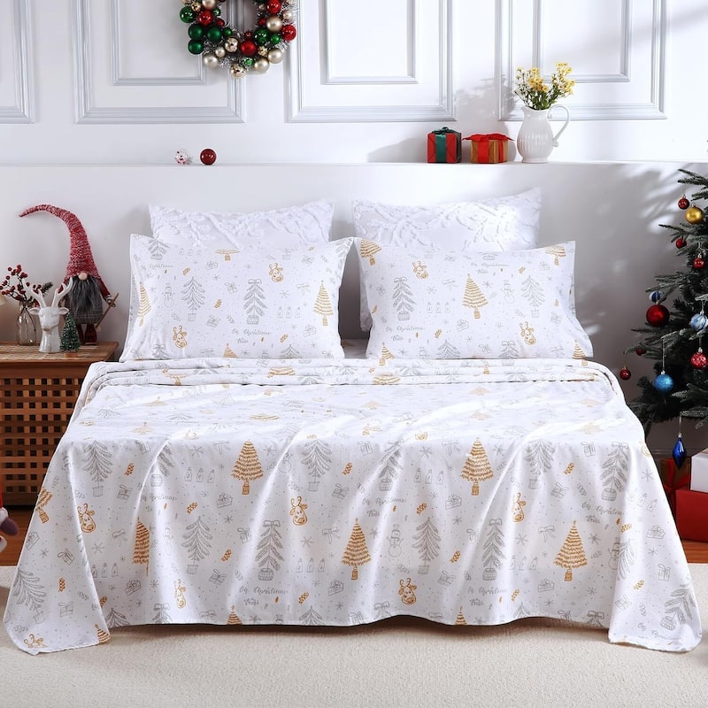 Christmas Soft Brushed Microfiber Holiday Bed Sheets Set with 16 Inches Deep Pocket - Queen