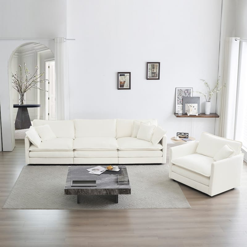 Roomfitters 2-Piece Modular Sofa Set, 3-Seater Deep Seat Couch & Accent Armchair - White