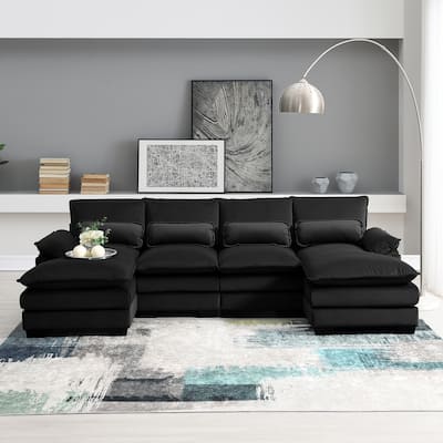 109.8" U-Shaped Sofa with Double Chaise, 6-Seater with Pillows for Living Room