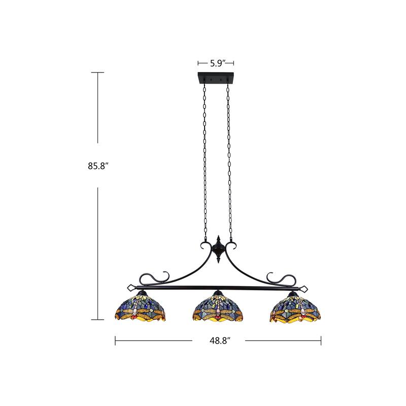 Tiffany Style Dragonfly Design 3-light Linear Island Fixture