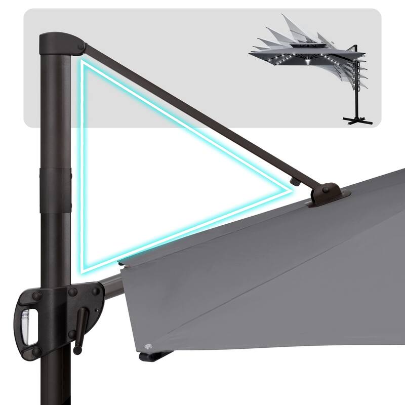 VredHom 9 x 11ft Outdoor Rectangular Dual Top Cantilever Patio Umbrella LED Light