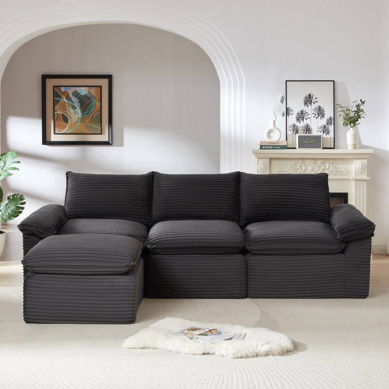 Modern Corduroy Cloud Sofa, Modular Sectional for Living Room with Plush Comfort