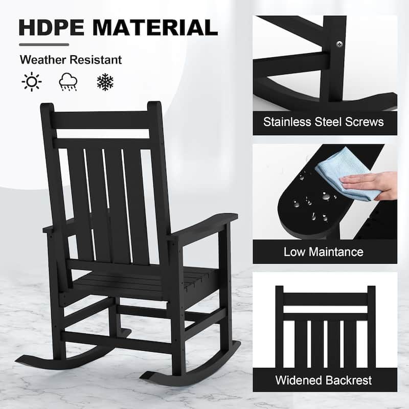 2PCS Patio High Back Porch Rocking Chair for Outside