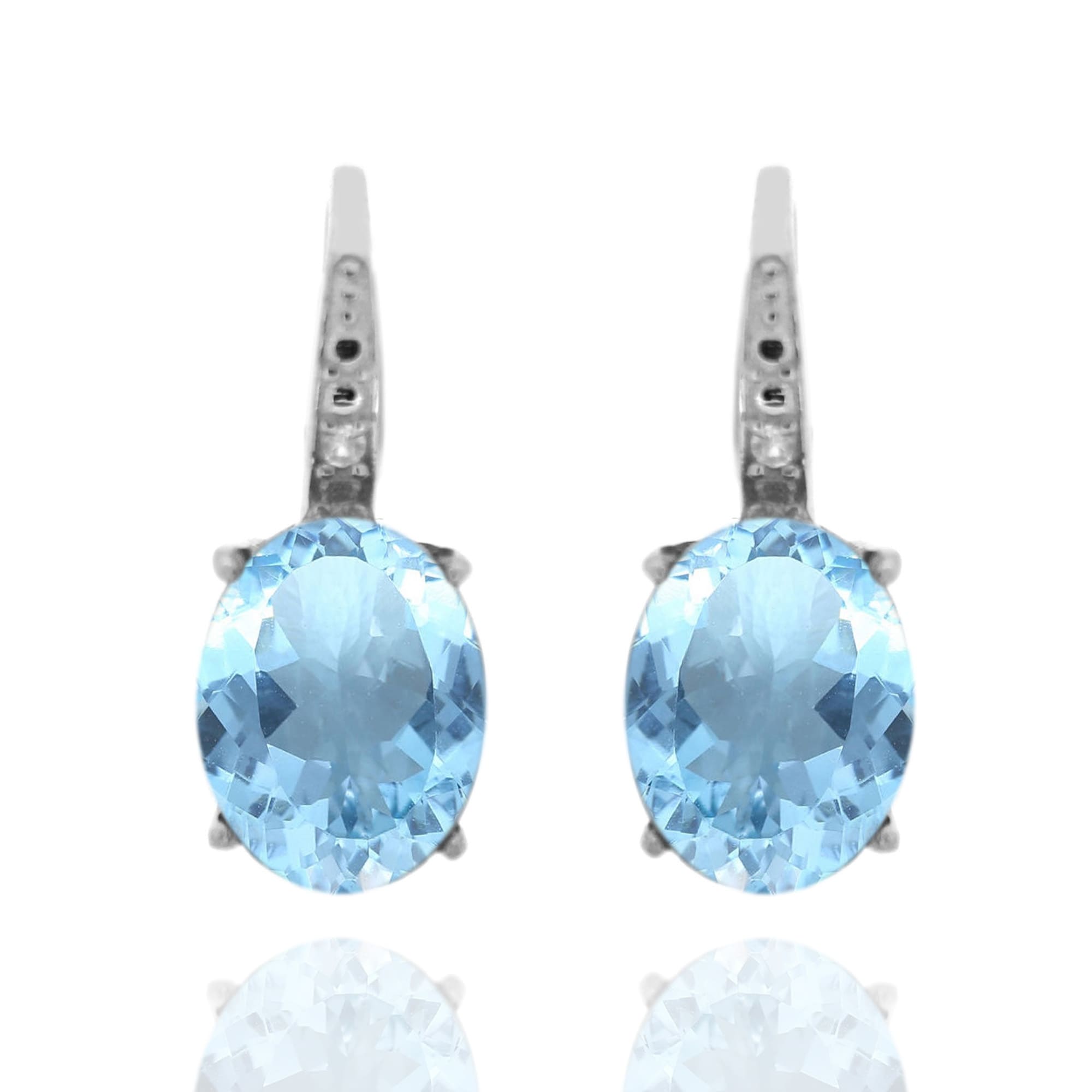 Pinctore 925 Sterling Silver Sky Blue Topaz and Diamond Earrings