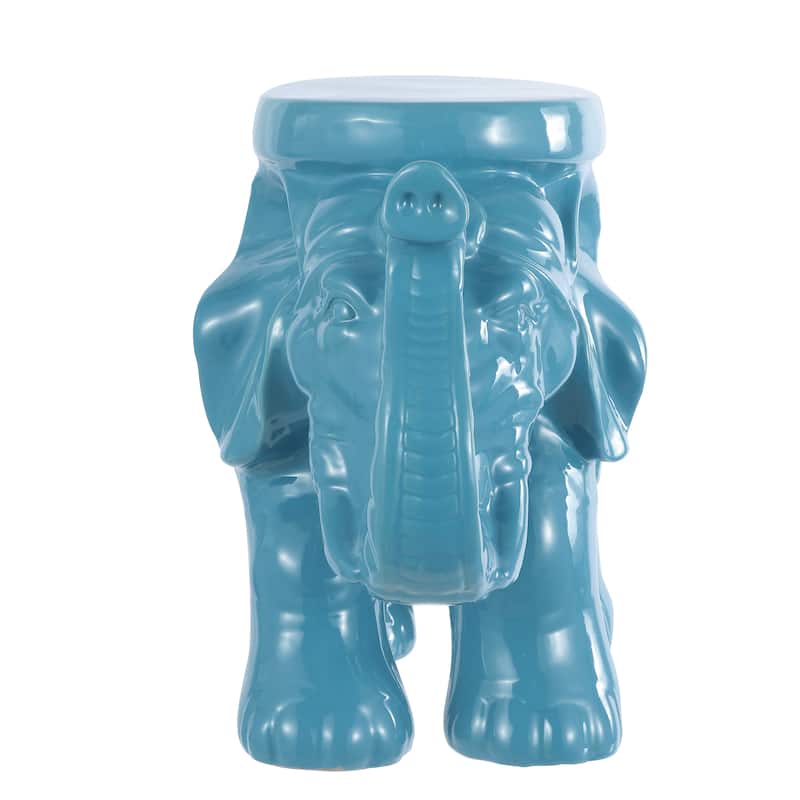 White Elephant 14.2" Ceramic Garden Stool, White by JONATHAN Y