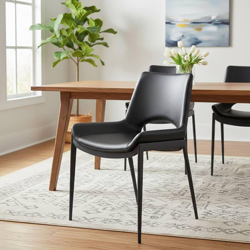 Contemporary Faux Leather and Metal Dining Chair, Set of 6