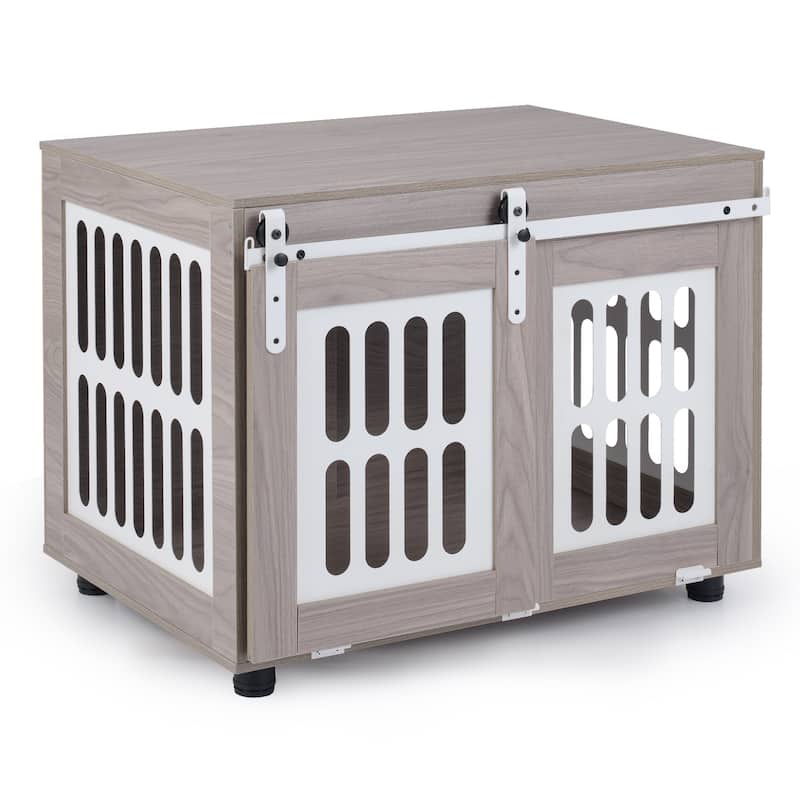 Gymax 31.5'' Dog Crate Furniture w/Sliding Barn Door for Living Room