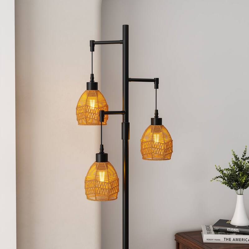 Woven Globe Floor Light Bohemian Tall Lamp