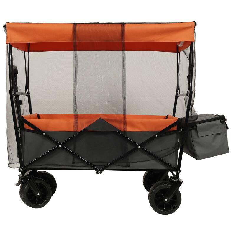 480lb Collapsible Wagon with Canopy & Mosquito Net - 7" All-Terrain Wheels, Lightweight Design, Orange
