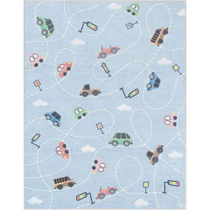 Well Woven Kids Rugs Traffic Modern Machine Washable Area Rug - 5' x 7' - Blue