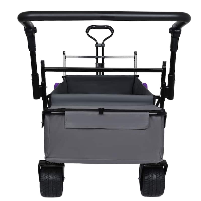 With Push Handle, 480Lbs Collapsible Wagon with Canopy, Wagon cart with 7" All-Terrain Wheels, Lightweight Foldable Wagon