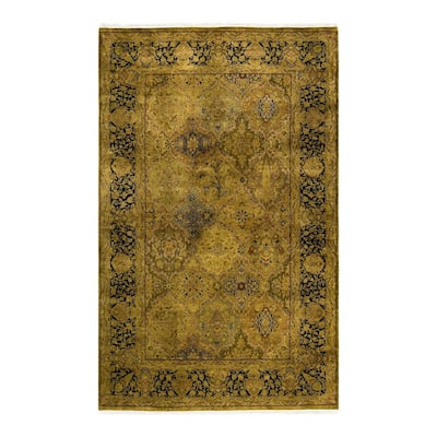Overton Hand Knotted Wool Vintage Inspired Modern Contemporary Overdyed Gold Area Rug - 4' 7" x 7' 4"