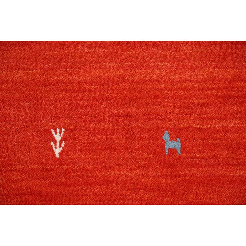 Hand Knotted Oriental 100% Wool Carpet Tribal Animal Pictorial Oranges & Rust Gabbeh Area Rug - 6' 6'' X 6' 6''