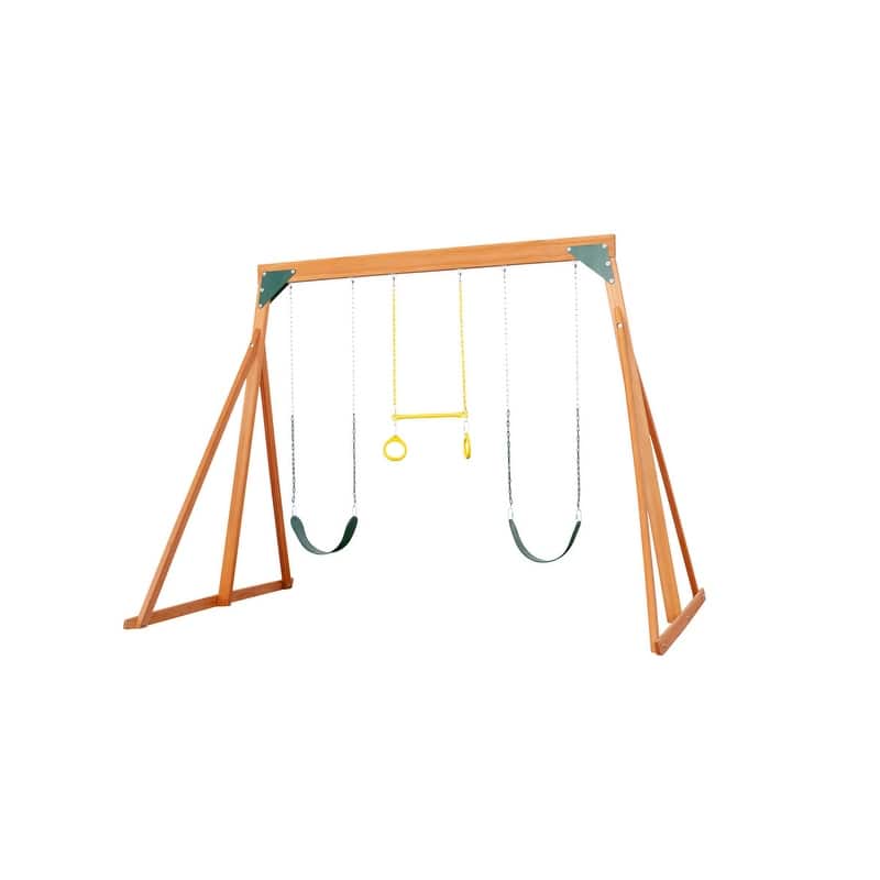 Trailside Wooden Swing Set with 2 Swings & Trapeze - 7 Color Options