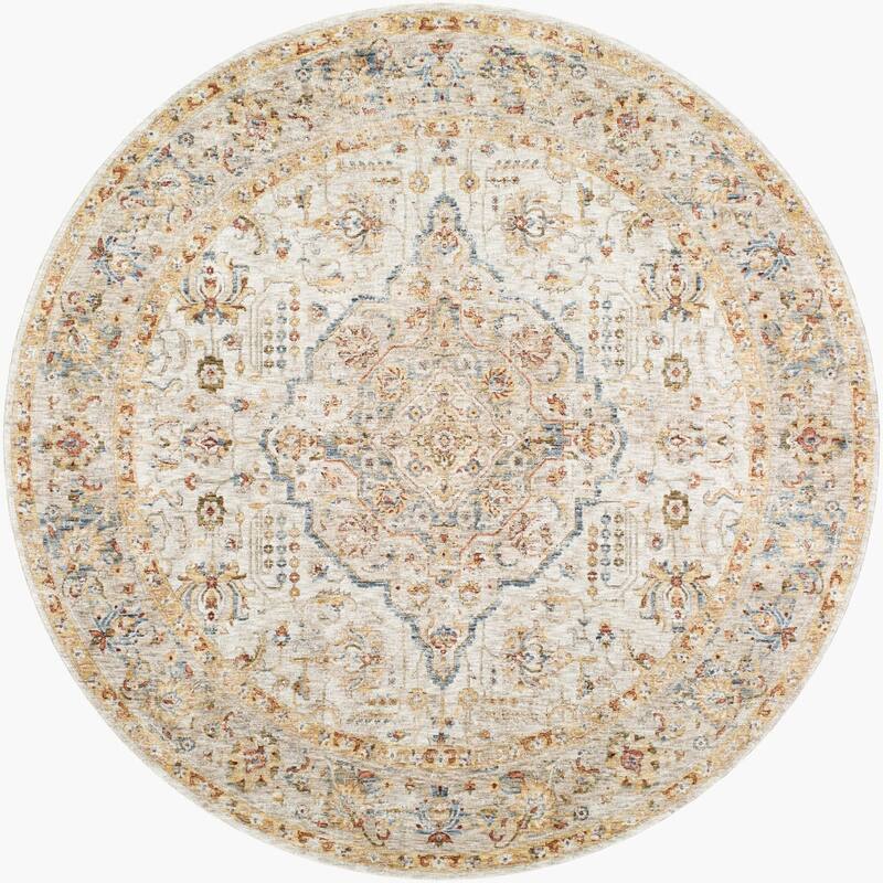Livabliss Transitional Mona Lisa Medallion Area Rug - 5'3" x 5'3" Round - Ivory/Tan