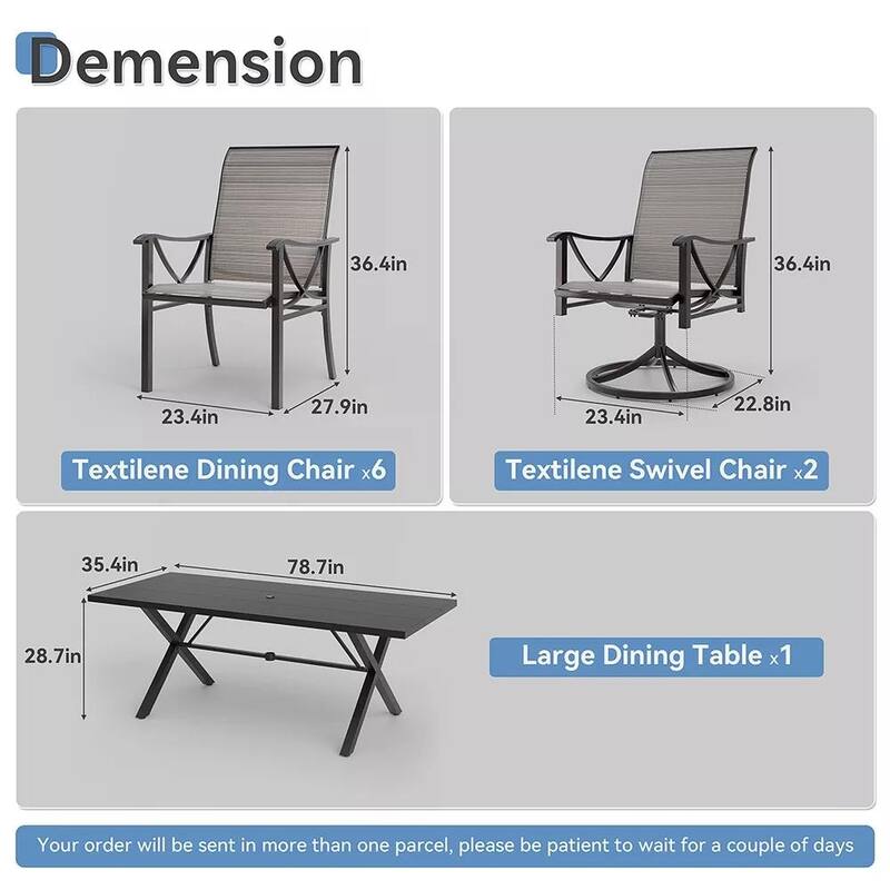 Kullavik Textilene Outdoor Dining Set, Patio Dining Set with Single Chairs, Swivel Chairs and Large Table