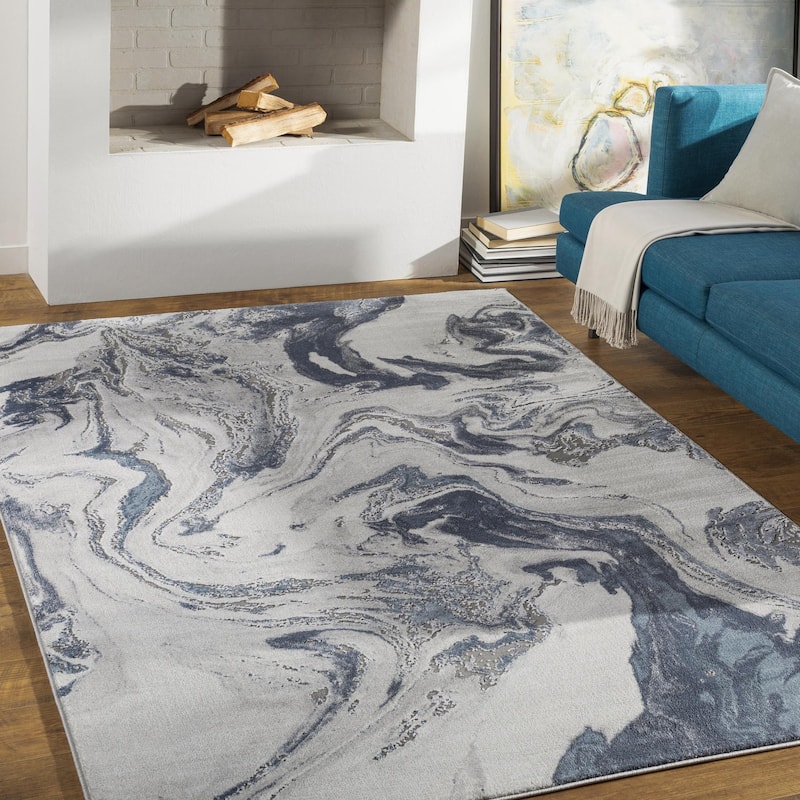Livabliss Tibetan Modern Swirl Area Rug - 8' 10" x 12' 4" - Denim