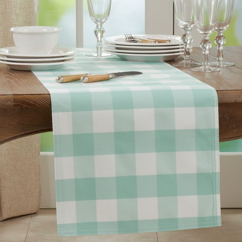 Buffalo Plaid Cotton Blend Table Runner - 16"x90" - Green
