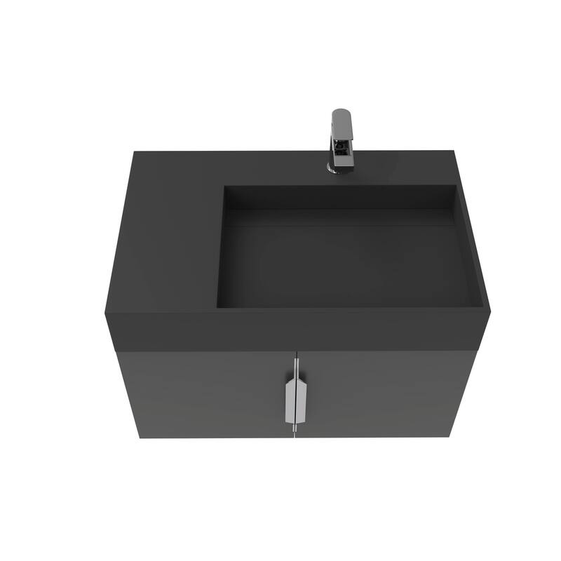 Amazon 30" Wall Mounted Bathroom Right Basin Vanity Set w/ Black Top
