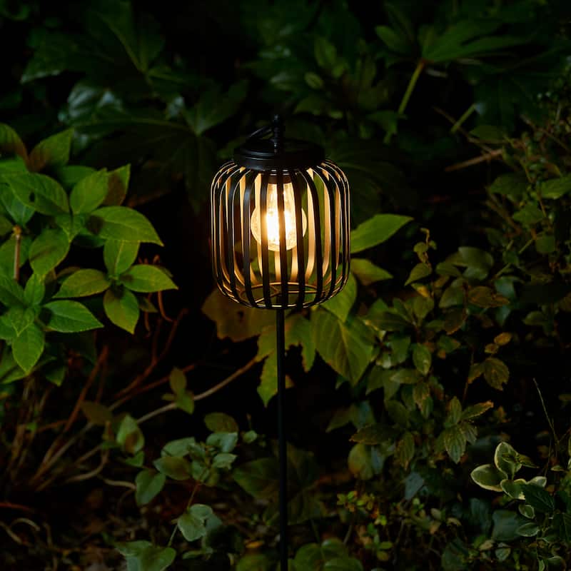 Glitzhome Metal Stripes Waterproof Solar Powered Outdoor Lantern with Garden Stake