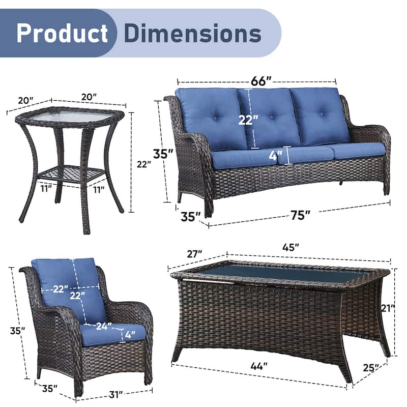 Pocassy Outdoor Patio Sofa Chairs with Coffee Table