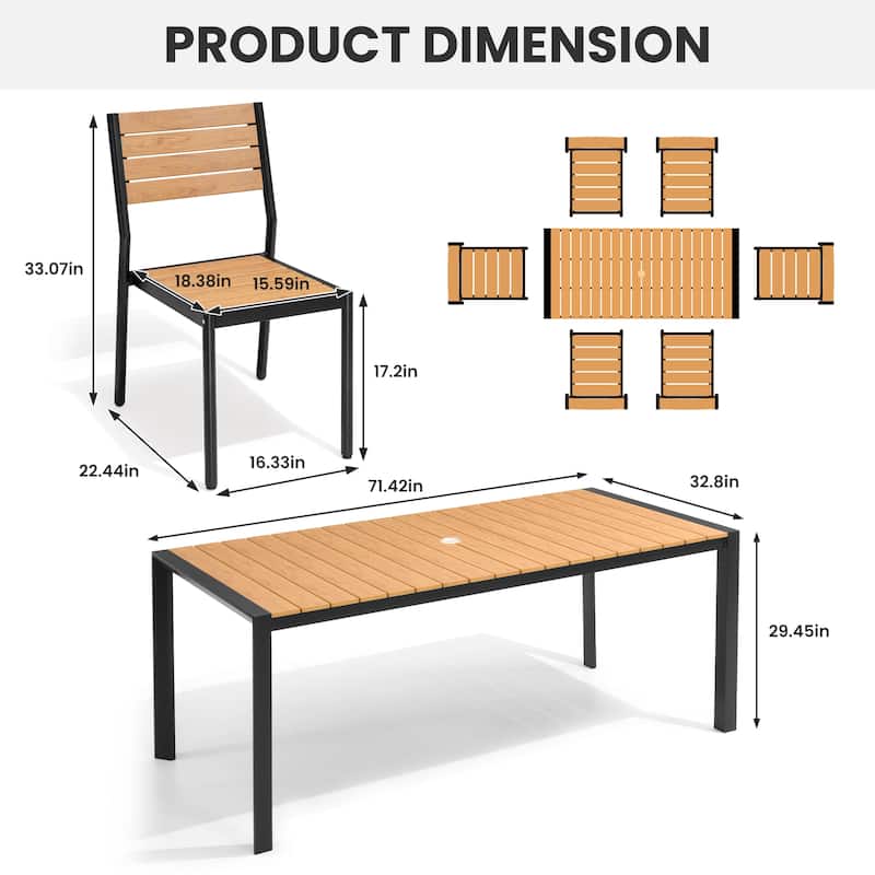 7/9/11-Piece Outdoor Patio Dining Set Aluminum Dining Table with Umbrella Hole and Stackable Dining Chairs