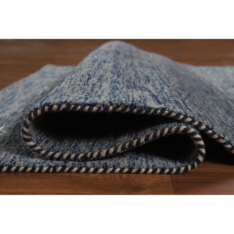 Hand Knotted Oriental 100% Wool Carpet Tribal Stripe Navy Blue & Blues Gabbeh Area Rug - 5' 10'' X 4' 0''