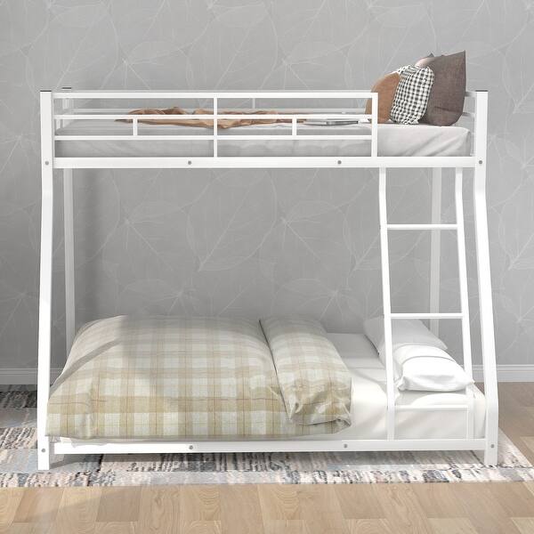 slide 2 of 11, Metal Twin Over Full Bunk Kids Bed Frame with Sloping Stairs for Bedroom, White White