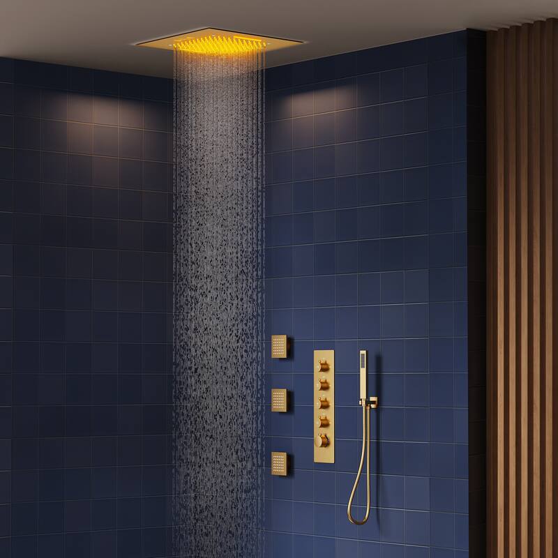 20" Thermostatic Shower System, 64-Color LED Mood Lighting 2-Functions Shower Head with Bluetooth Music & 3 Body Jets