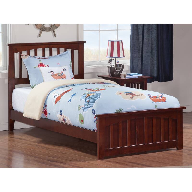 Mission Twin Foundation Bed Frame with Matching Footboard in Walnut