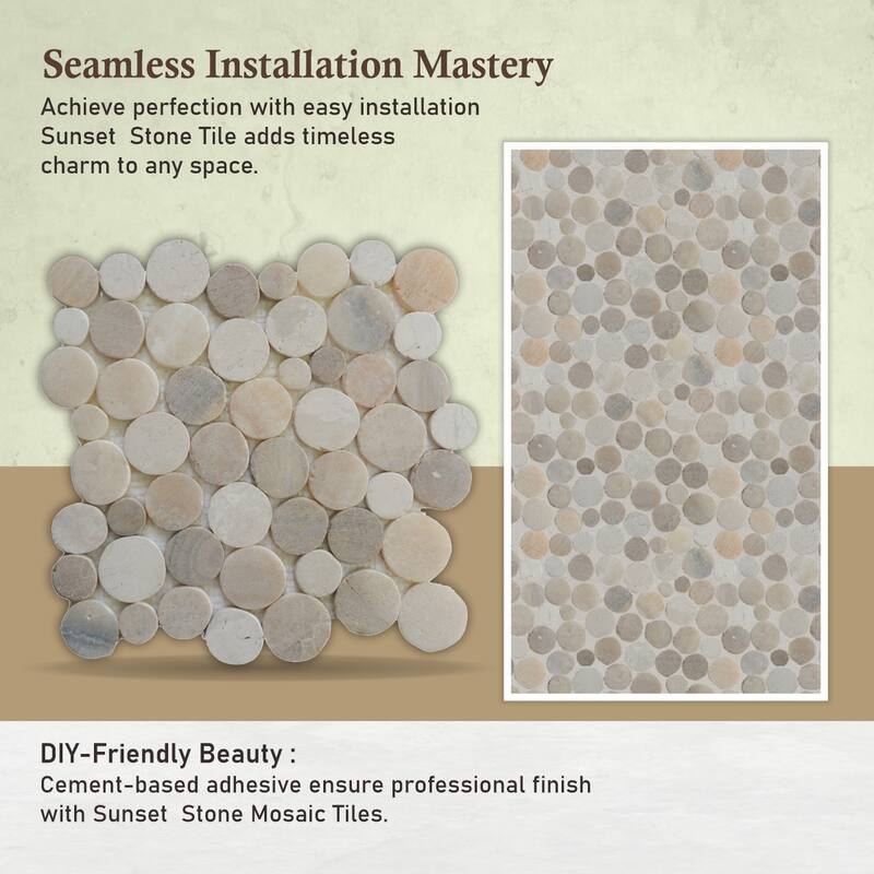 Sunset Round Mosaic, Backsplash Kitchen Walls, Shower and Bathroom Floors 12" X 12" (5 Sqft per case) - Case (5 Tiles)