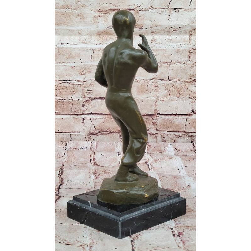 Bruce Lee Bronze Martial Artist Sculpture On Marble Base By Mavchi