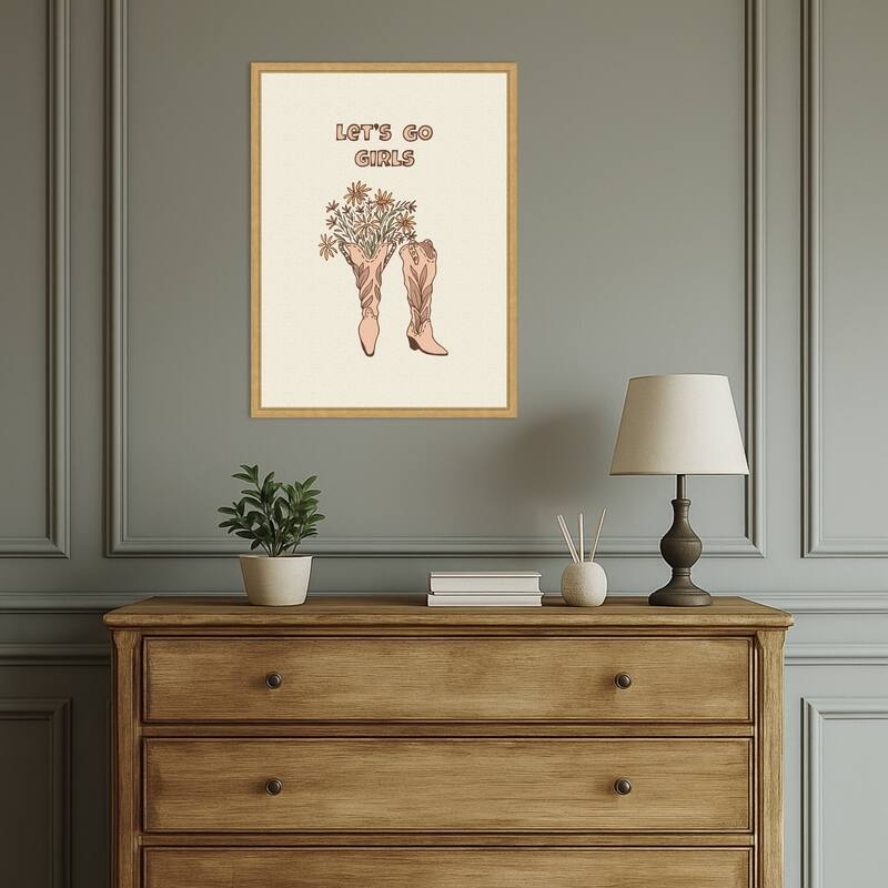 Cowgirl Boots With Flowers by Olena Kovalova Framed Canvas Wall Art Print