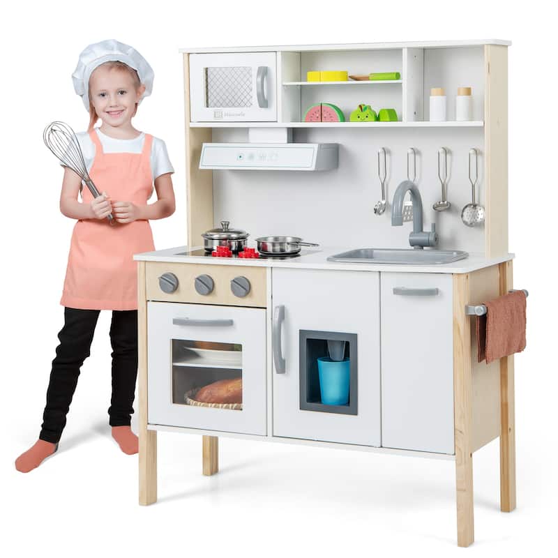 Wooden Pretend Play Kitchen Set for Toddlers - 28"L x 12"W x 35.5"H