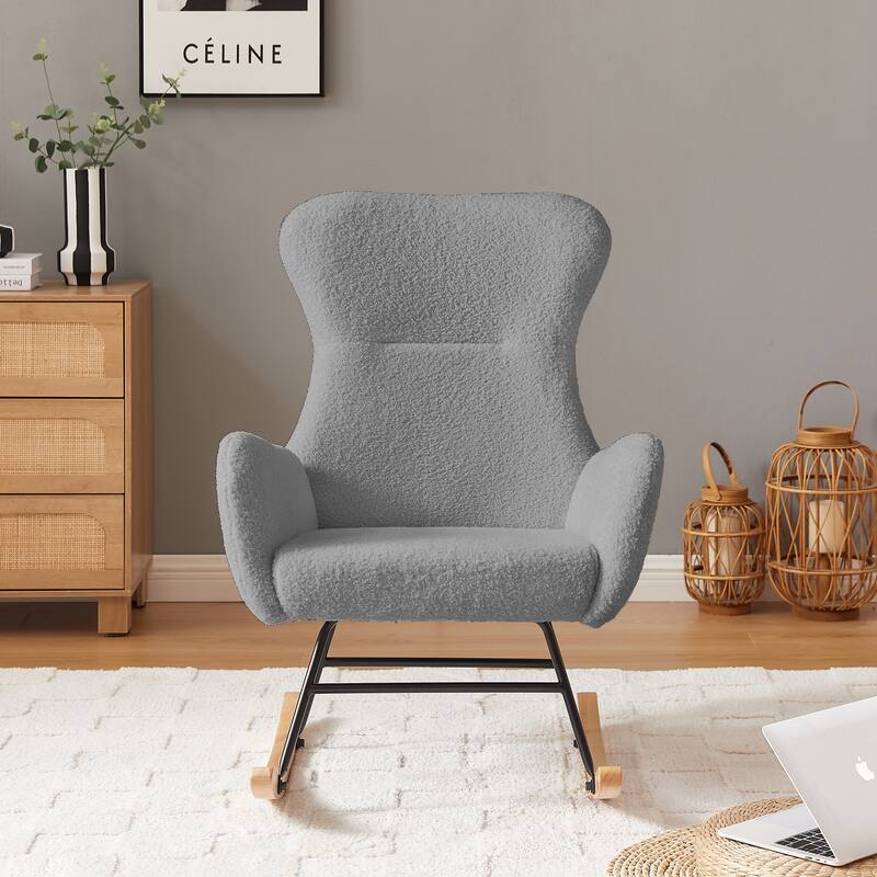 Grey teddy fabric rocking chair for Living Room and Bedroom - Grey