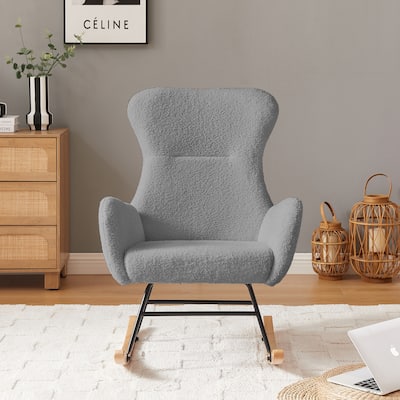Grey teddy fabric rocking chair for Living Room and Bedroom
