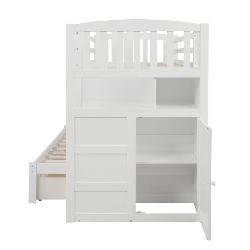 Twin Over Twin/Full Bunk Bed, Convertible Bottom Bed, Wood Bedframe