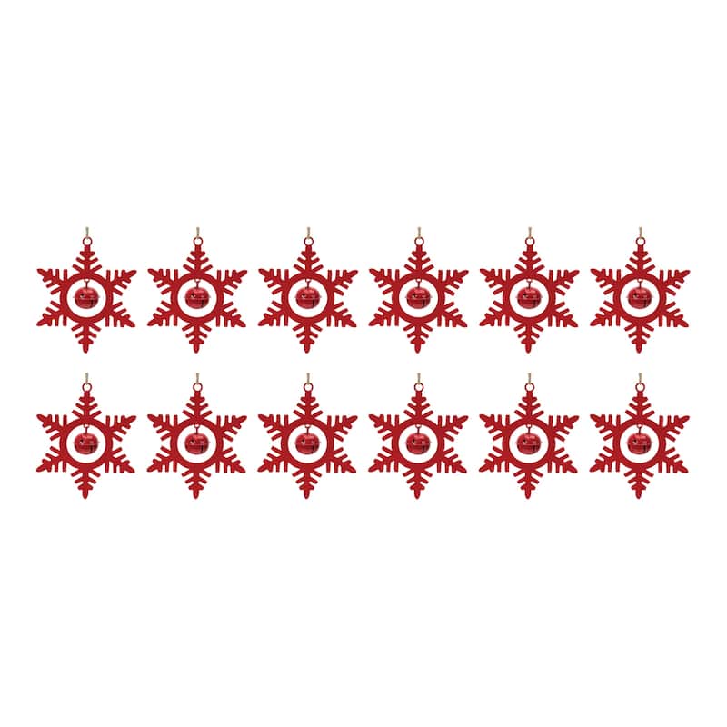 Metal Snowflake with Bell Ornament (Set of 12)