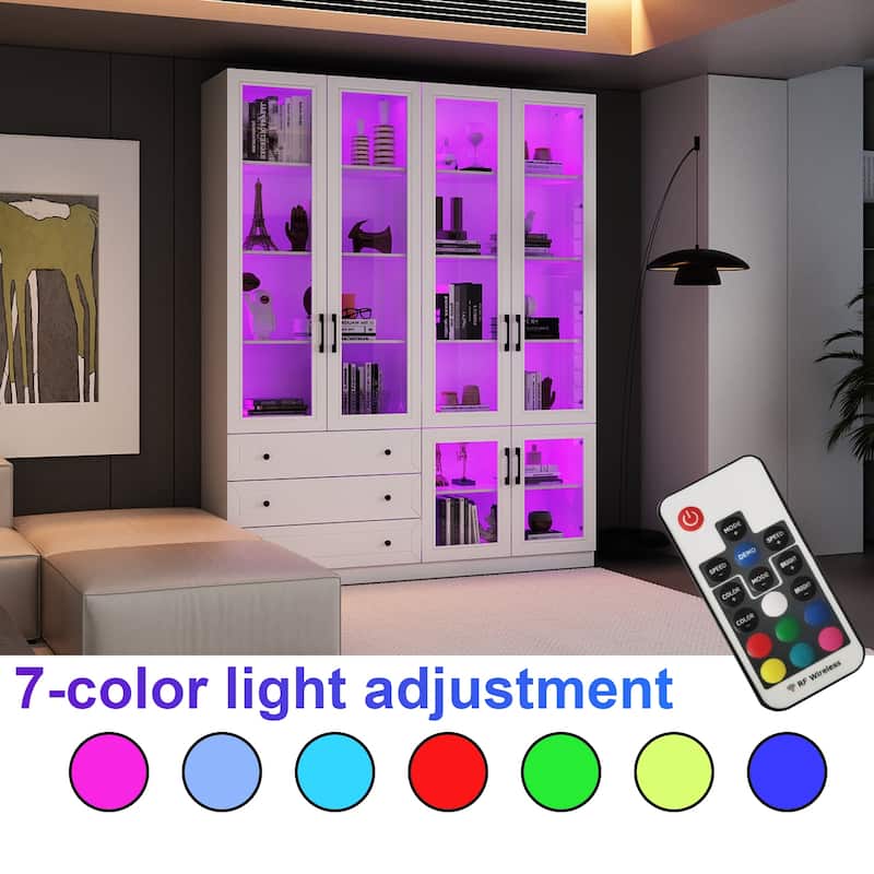 Office Cabinet Display Case w/Reinforced Glass and Adjustable Lighting - 63"Wx78.7”