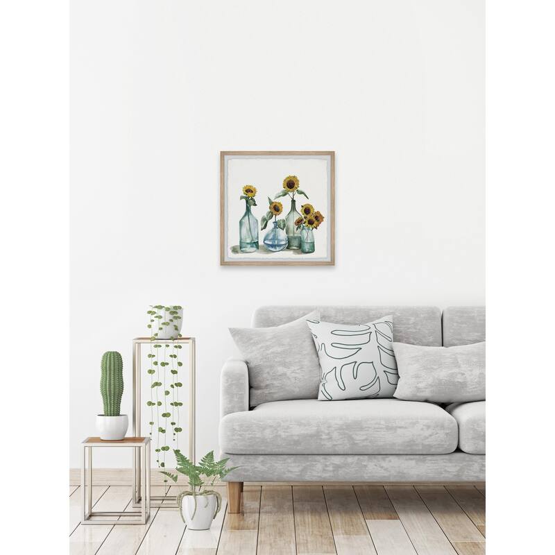 Sunflowers in Blue Vase Framed Wall Art, Floral Delight - A Blooming Accent for Your Living Space