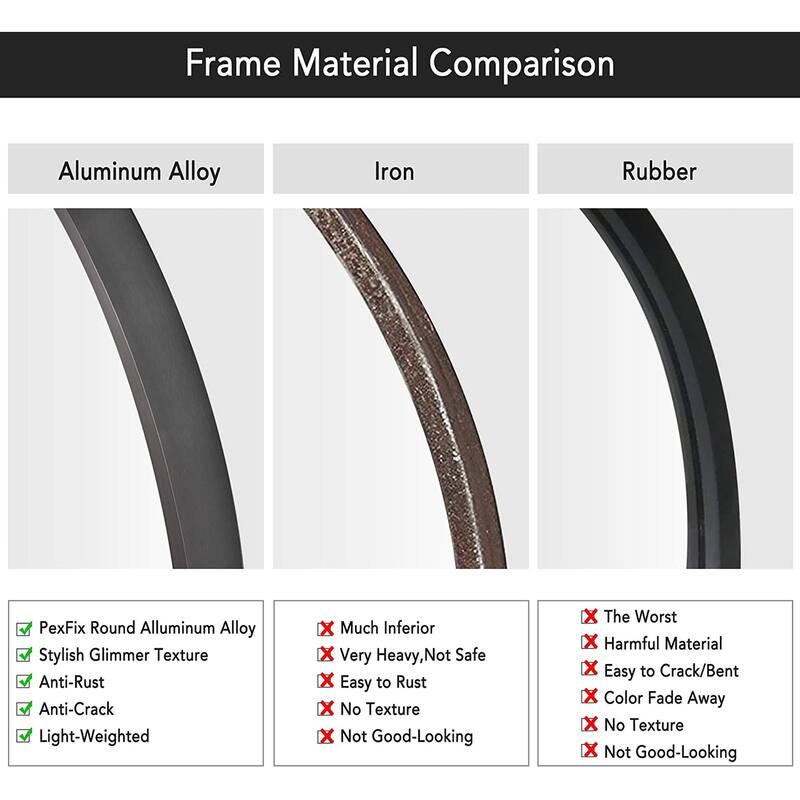 Wall Round Mirror 30'' Modern Brushed Metal Frame Wall-Mounted
