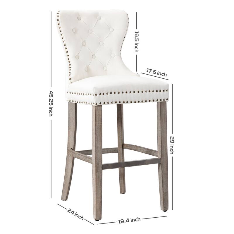 Carter 29" Wingback Tufted Nailhead Bar Stool with Antique Grey Legs
