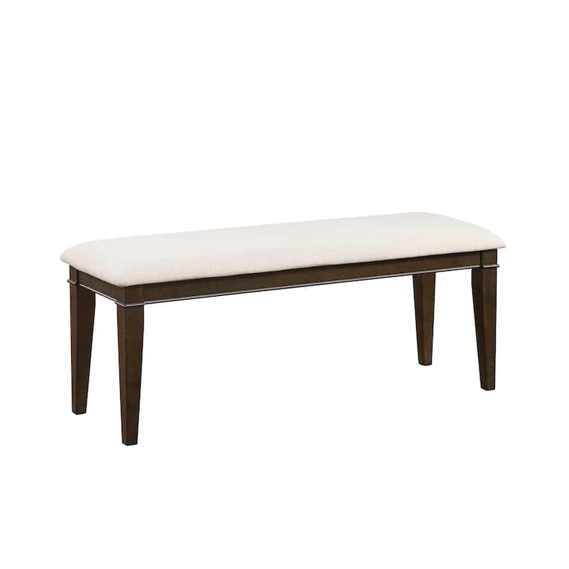 Dark Brown Finish 48-inch Bench 1pc Beige Fabric Upholstered Seat Classic Look Dining Wooden Furniture